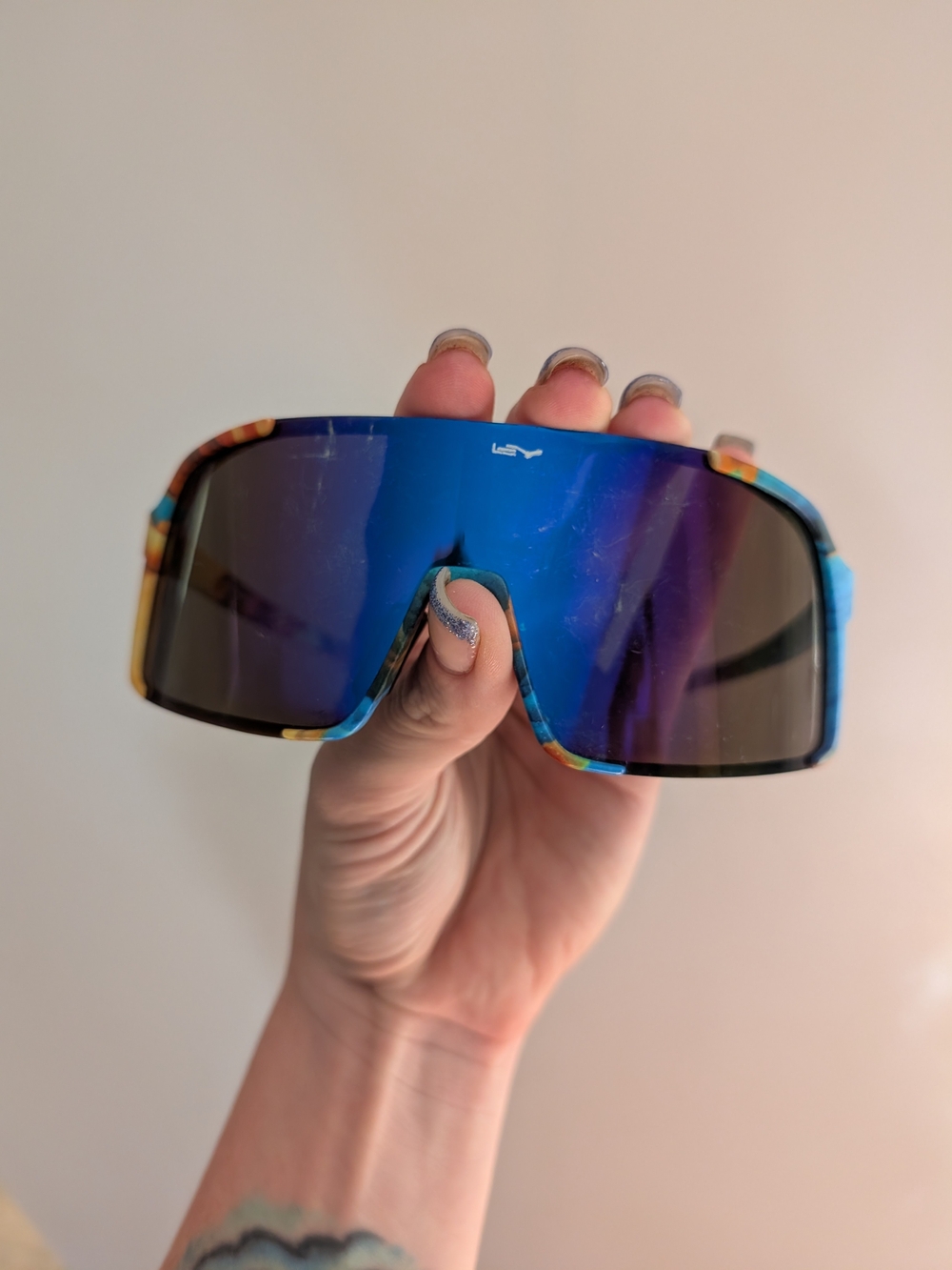 Multicolor Shield Sport Sunglasses Blue Mirrored Lens UV400